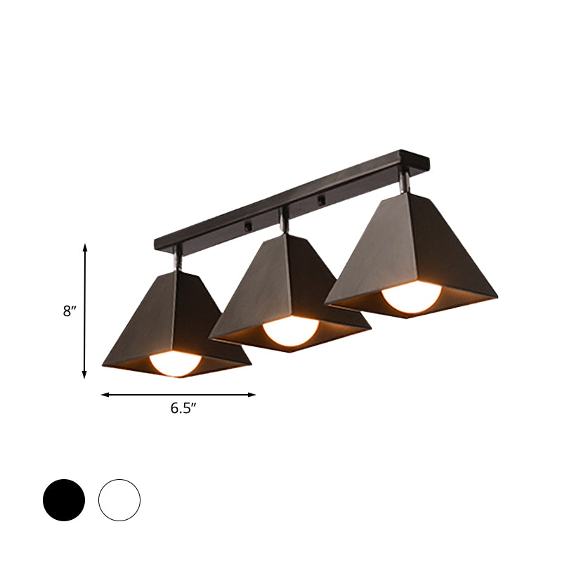 1/3-Bulb Pyramid Semi Flush Mount Light Vintage Style Black/White Metallic Ceiling Lighting for Corridor Clearhalo 'Ceiling Lights' 'Close To Ceiling Lights' 'Close to ceiling' 'Semi-flushmount' Lighting' 602466