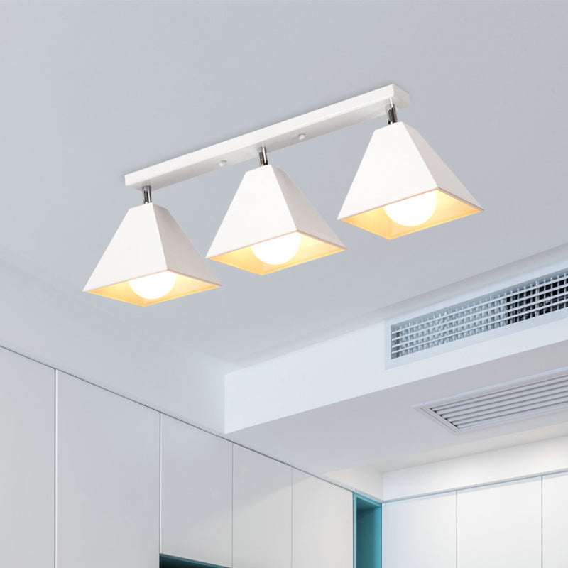 1/3-Bulb Pyramid Semi Flush Mount Light Vintage Style Black/White Metallic Ceiling Lighting for Corridor Clearhalo 'Ceiling Lights' 'Close To Ceiling Lights' 'Close to ceiling' 'Semi-flushmount' Lighting' 602468