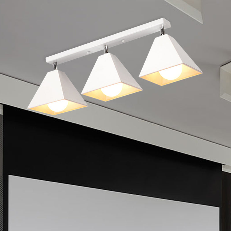1/3-Bulb Pyramid Semi Flush Mount Light Vintage Style Black/White Metallic Ceiling Lighting for Corridor Clearhalo 'Ceiling Lights' 'Close To Ceiling Lights' 'Close to ceiling' 'Semi-flushmount' Lighting' 602469