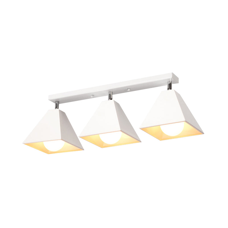 1/3-Bulb Pyramid Semi Flush Mount Light Vintage Style Black/White Metallic Ceiling Lighting for Corridor Clearhalo 'Ceiling Lights' 'Close To Ceiling Lights' 'Close to ceiling' 'Semi-flushmount' Lighting' 602470