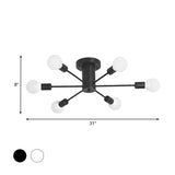 6/8 Heads Bare Bulb Semi Flush Mount Light Vintage Style Black/White Metallic Ceiling Light Fixture for Kitchen Clearhalo 'Ceiling Lights' 'Close To Ceiling Lights' 'Close to ceiling' 'Semi-flushmount' Lighting' 602581