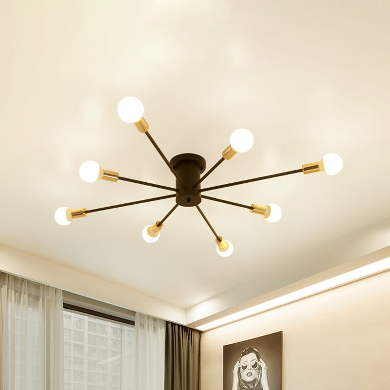 6/8 Heads Bare Bulb Semi Flush Mount Light Vintage Style Black/White Metallic Ceiling Light Fixture for Kitchen Clearhalo 'Ceiling Lights' 'Close To Ceiling Lights' 'Close to ceiling' 'Semi-flushmount' Lighting' 602583