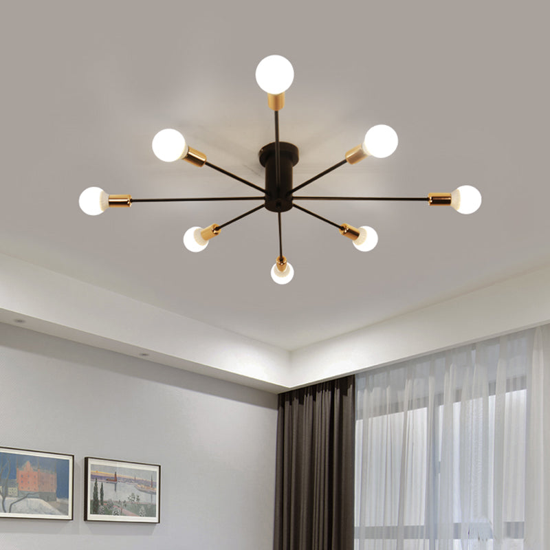 6/8 Heads Bare Bulb Semi Flush Mount Light Vintage Style Black/White Metallic Ceiling Light Fixture for Kitchen Clearhalo 'Ceiling Lights' 'Close To Ceiling Lights' 'Close to ceiling' 'Semi-flushmount' Lighting' 602584