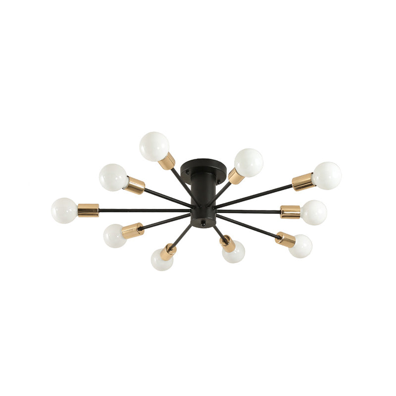 6/8 Heads Bare Bulb Semi Flush Mount Light Vintage Style Black/White Metallic Ceiling Light Fixture for Kitchen Clearhalo 'Ceiling Lights' 'Close To Ceiling Lights' 'Close to ceiling' 'Semi-flushmount' Lighting' 602590