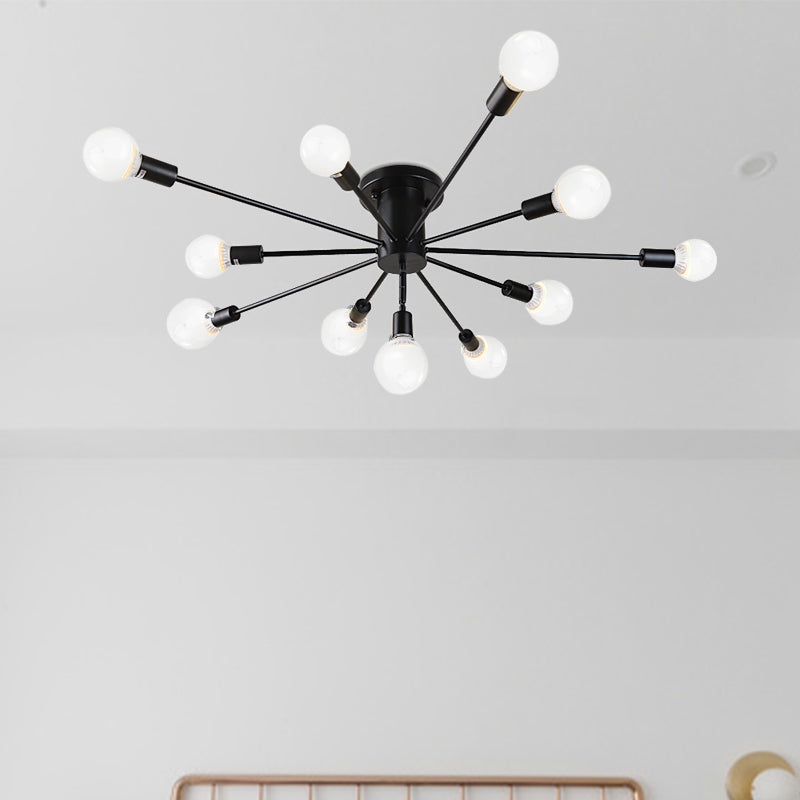 6/8 Heads Bare Bulb Semi Flush Mount Light Vintage Style Black/White Metallic Ceiling Light Fixture for Kitchen Clearhalo 'Ceiling Lights' 'Close To Ceiling Lights' 'Close to ceiling' 'Semi-flushmount' Lighting' 602594