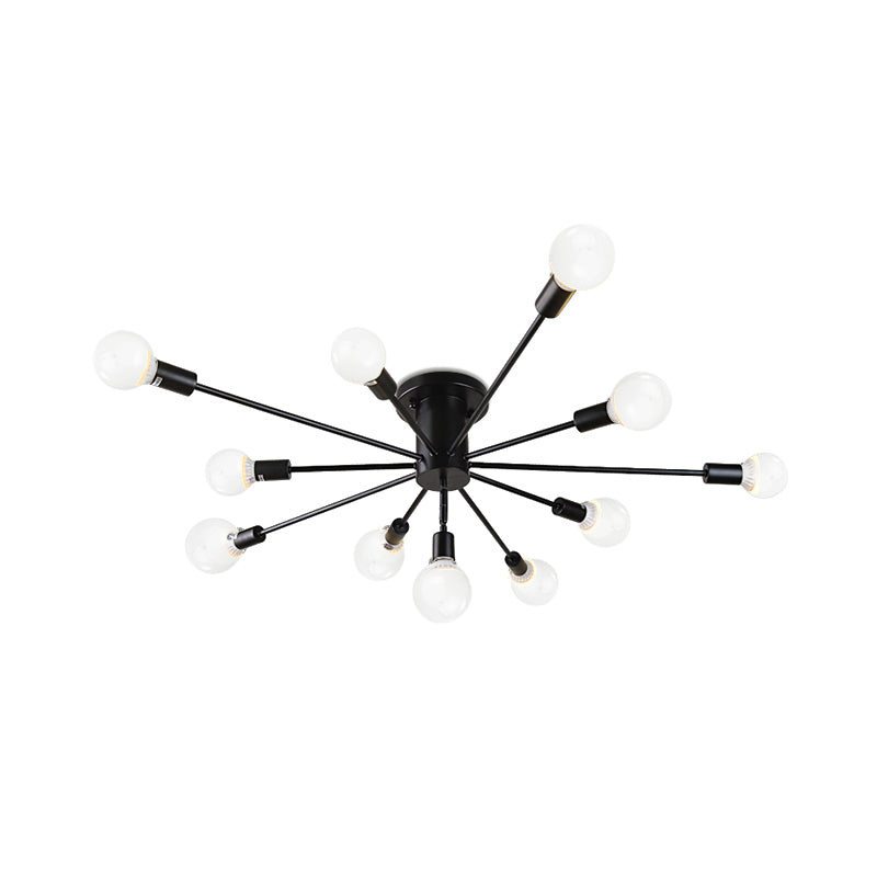 6/8 Heads Bare Bulb Semi Flush Mount Light Vintage Style Black/White Metallic Ceiling Light Fixture for Kitchen Clearhalo 'Ceiling Lights' 'Close To Ceiling Lights' 'Close to ceiling' 'Semi-flushmount' Lighting' 602595