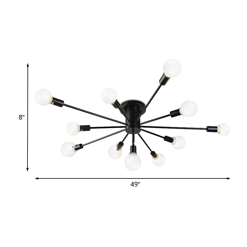 6/8 Heads Bare Bulb Semi Flush Mount Light Vintage Style Black/White Metallic Ceiling Light Fixture for Kitchen Clearhalo 'Ceiling Lights' 'Close To Ceiling Lights' 'Close to ceiling' 'Semi-flushmount' Lighting' 602596