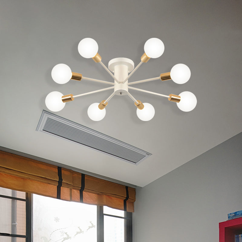 6/8 Heads Bare Bulb Semi Flush Mount Light Vintage Style Black/White Metallic Ceiling Light Fixture for Kitchen Clearhalo 'Ceiling Lights' 'Close To Ceiling Lights' 'Close to ceiling' 'Semi-flushmount' Lighting' 602602