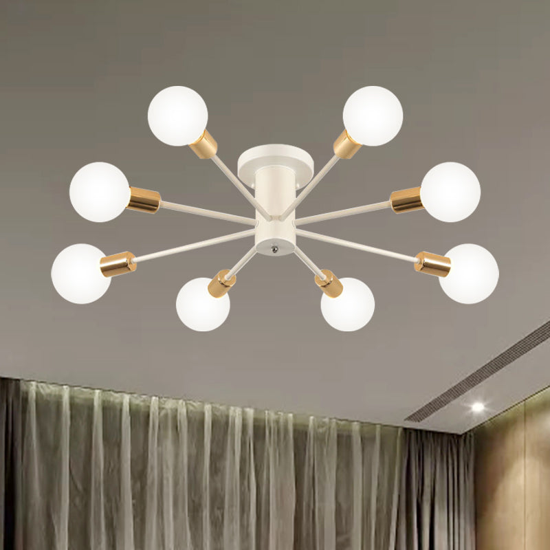 6/8 Heads Bare Bulb Semi Flush Mount Light Vintage Style Black/White Metallic Ceiling Light Fixture for Kitchen Clearhalo 'Ceiling Lights' 'Close To Ceiling Lights' 'Close to ceiling' 'Semi-flushmount' Lighting' 602603