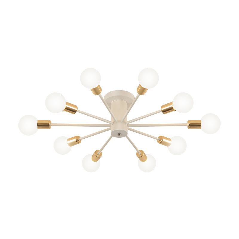 6/8 Heads Bare Bulb Semi Flush Mount Light Vintage Style Black/White Metallic Ceiling Light Fixture for Kitchen Clearhalo 'Ceiling Lights' 'Close To Ceiling Lights' 'Close to ceiling' 'Semi-flushmount' Lighting' 602608