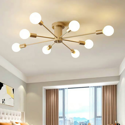 8/10 Lights Exposed Semi Flush Mount Lighting Industrial Gold Metal Ceiling Mounted Fixture for Living Room 8 Gold Clearhalo 'Ceiling Lights' 'Close To Ceiling Lights' 'Close to ceiling' 'Semi-flushmount' Lighting' 602616