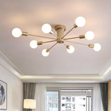 8/10 Lights Exposed Semi Flush Mount Lighting Industrial Gold Metal Ceiling Mounted Fixture for Living Room Clearhalo 'Ceiling Lights' 'Close To Ceiling Lights' 'Close to ceiling' 'Semi-flushmount' Lighting' 602617