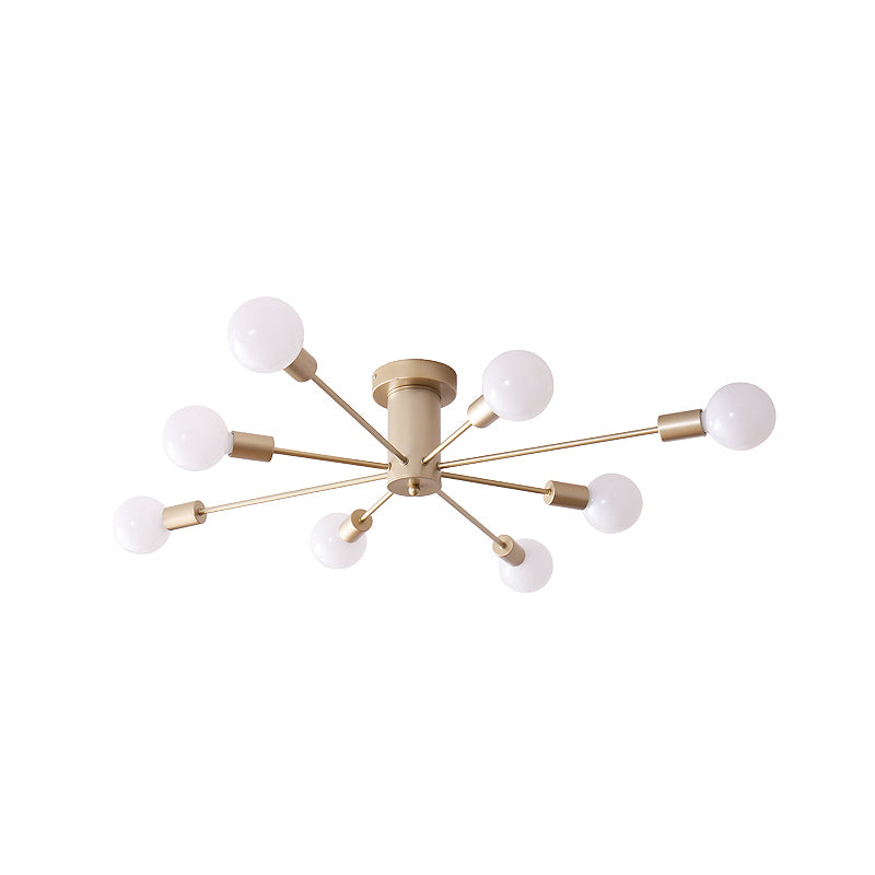 8/10 Lights Exposed Semi Flush Mount Lighting Industrial Gold Metal Ceiling Mounted Fixture for Living Room Clearhalo 'Ceiling Lights' 'Close To Ceiling Lights' 'Close to ceiling' 'Semi-flushmount' Lighting' 602619