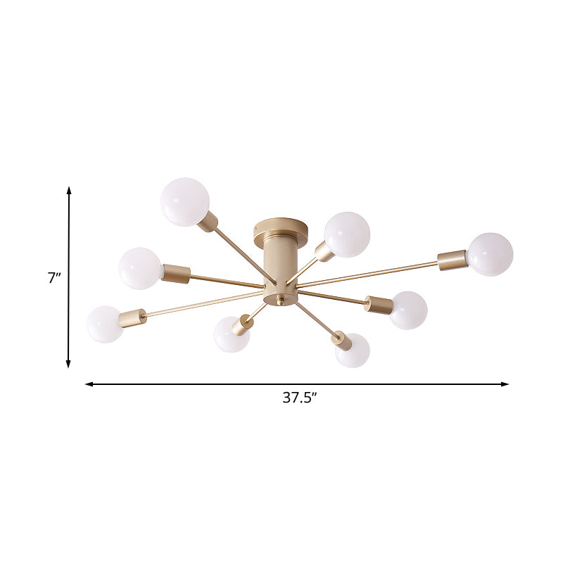 8/10 Lights Exposed Semi Flush Mount Lighting Industrial Gold Metal Ceiling Mounted Fixture for Living Room Clearhalo 'Ceiling Lights' 'Close To Ceiling Lights' 'Close to ceiling' 'Semi-flushmount' Lighting' 602620