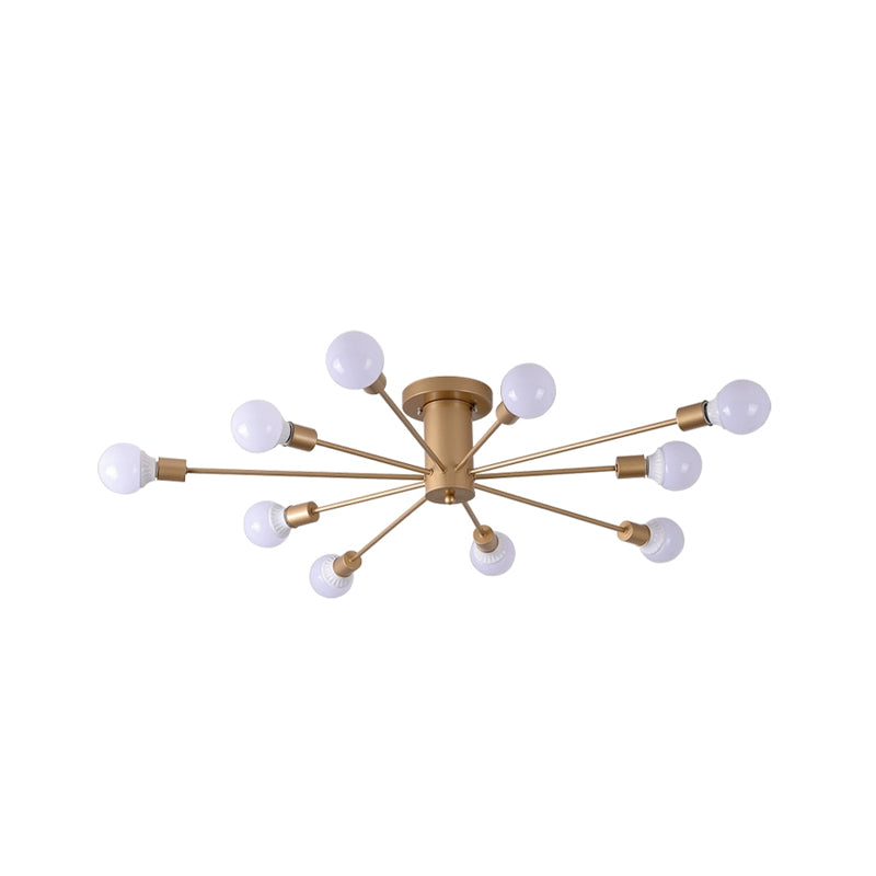 8/10 Lights Exposed Semi Flush Mount Lighting Industrial Gold Metal Ceiling Mounted Fixture for Living Room Clearhalo 'Ceiling Lights' 'Close To Ceiling Lights' 'Close to ceiling' 'Semi-flushmount' Lighting' 602624