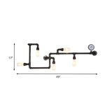 Maze Pipe Restaurant Sconce Vintage Metallic 5-Bulb Copper Wall Mount Lighting with Gauge Deco Clearhalo 'Art deco wall lights' 'Cast Iron' 'Glass' 'Industrial wall lights' 'Industrial' 'Middle century wall lights' 'Modern' 'Rustic wall lights' 'Tiffany' 'Traditional wall lights' 'Wall Lamps & Sconces' 'Wall Lights' Lighting' 602709