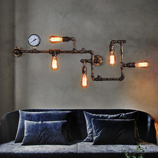 Industrial Twisted Pipe Wall Light Fixture 5 Heads Iron Wall Mount Sconce in Black/Bronze for Bedroom Bronze Clearhalo 'Art deco wall lights' 'Cast Iron' 'Glass' 'Industrial wall lights' 'Industrial' 'Middle century wall lights' 'Modern' 'Rustic wall lights' 'Tiffany' 'Traditional wall lights' 'Wall Lamps & Sconces' 'Wall Lights' Lighting' 602710