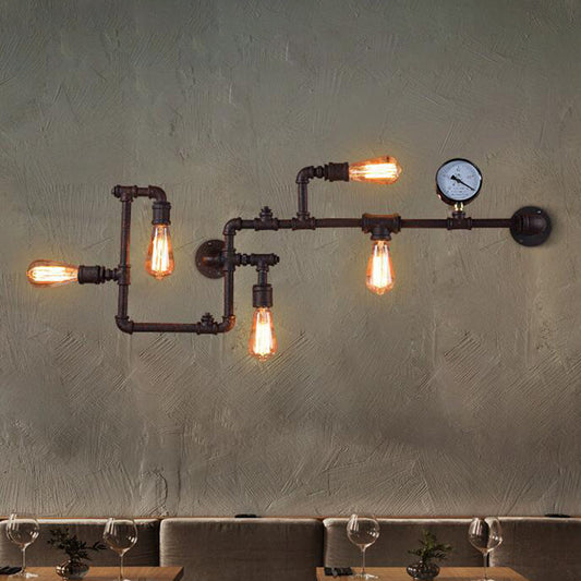 Industrial Twisted Pipe Wall Light Fixture 5 Heads Iron Wall Mount Sconce in Black/Bronze for Bedroom Clearhalo 'Art deco wall lights' 'Cast Iron' 'Glass' 'Industrial wall lights' 'Industrial' 'Middle century wall lights' 'Modern' 'Rustic wall lights' 'Tiffany' 'Traditional wall lights' 'Wall Lamps & Sconces' 'Wall Lights' Lighting' 602712