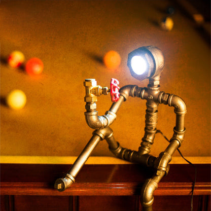 LED Table Light Industrial Thinking Robot Iron Plug-In Night Lamp in Silver with Red Valve Silver Clearhalo 'Lamps' 'Table Lamps' Lighting' 602836