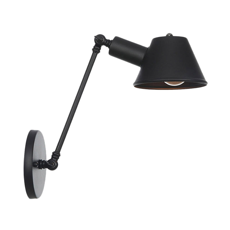 Black 1 Bulb Wall Lamp Sconce Farmhouse Iron Bell Wall Mount Light Fixture with 8"/12" Long Swing Arm Clearhalo 'Art deco wall lights' 'Cast Iron' 'Glass' 'Industrial wall lights' 'Industrial' 'Middle century wall lights' 'Modern' 'Rustic wall lights' 'Tiffany' 'Traditional wall lights' 'Wall Lamps & Sconces' 'Wall Lights' Lighting' 602922