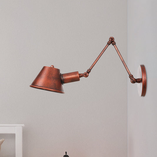 Iron Rust Finish Wall Light Fixture Bell 1-Light Farmhouse Wall Mount Sconce with Swing Arm of 6"+6"/12"+6" L Rust 6"+6" Clearhalo 'Art deco wall lights' 'Cast Iron' 'Glass' 'Industrial wall lights' 'Industrial' 'Middle century wall lights' 'Modern' 'Rustic wall lights' 'Tiffany' 'Traditional wall lights' 'Wall Lamps & Sconces' 'Wall Lights' Lighting' 602981