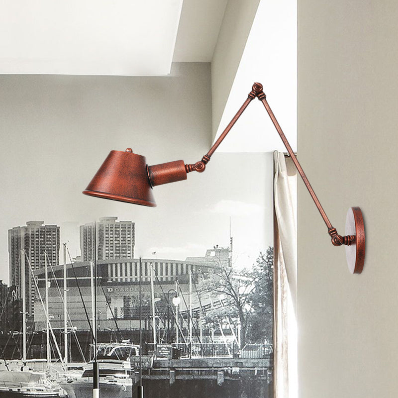 Iron Rust Finish Wall Light Fixture Bell 1-Light Farmhouse Wall Mount Sconce with Swing Arm of 6"+6"/12"+6" L Clearhalo 'Art deco wall lights' 'Cast Iron' 'Glass' 'Industrial wall lights' 'Industrial' 'Middle century wall lights' 'Modern' 'Rustic wall lights' 'Tiffany' 'Traditional wall lights' 'Wall Lamps & Sconces' 'Wall Lights' Lighting' 602987