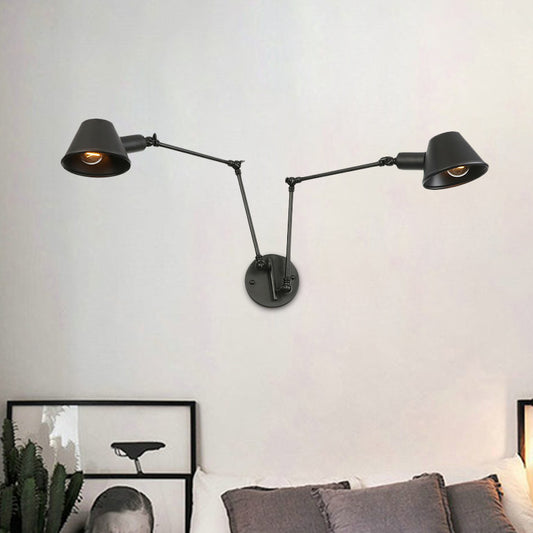 2/3 Lights Iron Sconce Lighting Antiqued Black Finish Swing Arm Bedroom Wall Lamp with Bell Shade Clearhalo 'Art deco wall lights' 'Cast Iron' 'Glass' 'Industrial wall lights' 'Industrial' 'Middle century wall lights' 'Modern' 'Rustic wall lights' 'Tiffany' 'Traditional wall lights' 'Wall Lamps & Sconces' 'Wall Lights' Lighting' 602991