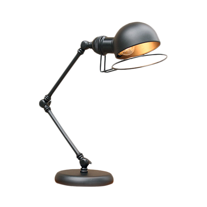 1 Bulb Dome Task Light Industrial Black Finish Metallic Table Lamp with Ring Detail and Swing Arm, 6.5"/8" Width Clearhalo 'Lamps' 'Table Lamps' Lighting' 603047