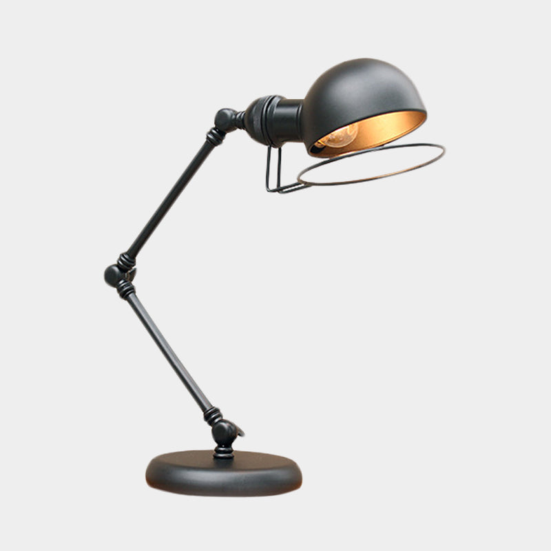1 Bulb Dome Task Light Industrial Black Finish Metallic Table Lamp with Ring Detail and Swing Arm, 6.5"/8" Width Clearhalo 'Lamps' 'Table Lamps' Lighting' 603048
