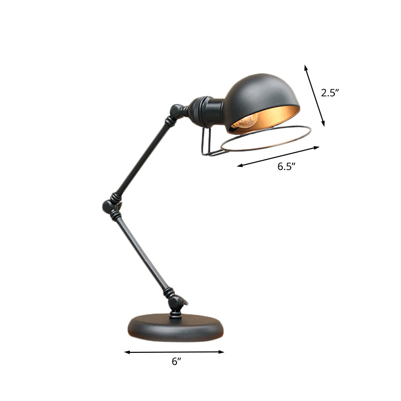 1 Bulb Dome Task Light Industrial Black Finish Metallic Table Lamp with Ring Detail and Swing Arm, 6.5"/8" Width Clearhalo 'Lamps' 'Table Lamps' Lighting' 603049
