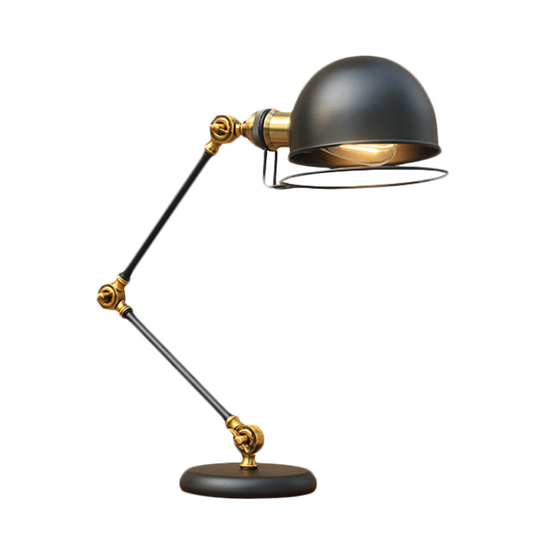1 Bulb Dome Task Light Industrial Black Finish Metallic Table Lamp with Ring Detail and Swing Arm, 6.5"/8" Width Clearhalo 'Lamps' 'Table Lamps' Lighting' 603052