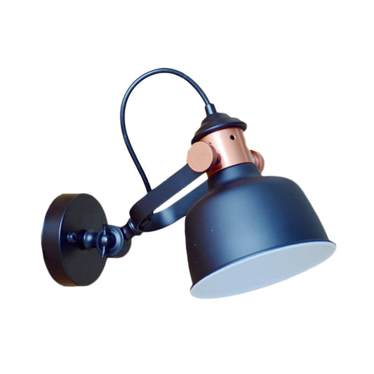 Black Bowl Wall Sconce Industrial Iron 1 Head Bedside Wall Mount Lamp Fixture with Rotatable Handle Clearhalo 'Art deco wall lights' 'Cast Iron' 'Glass' 'Industrial wall lights' 'Industrial' 'Middle century wall lights' 'Modern' 'Rustic wall lights' 'Tiffany' 'Traditional wall lights' 'Wall Lamps & Sconces' 'Wall Lights' Lighting' 603123