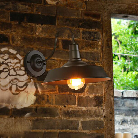 1 Bulb Iron Wall Light Rustic Black Finish Barn Bedside Wall Sconce with Gooseneck Arm Rust Clearhalo 'Art deco wall lights' 'Cast Iron' 'Glass' 'Industrial wall lights' 'Industrial' 'Middle century wall lights' 'Modern' 'Rustic wall lights' 'Tiffany' 'Traditional wall lights' 'Wall Lamps & Sconces' 'Wall Lights' Lighting' 603138