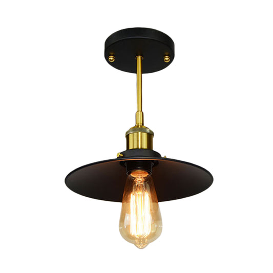 1 Bulb Flared Semi Flush Mount Lamp Vintage Black Finish Metallic Flush Ceiling Light Clearhalo 'Ceiling Lights' 'Close To Ceiling Lights' 'Close to ceiling' 'Semi-flushmount' Lighting' 603162