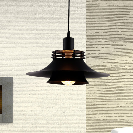 1 Bulb 2-Layer Wide Flare Pendant Countryside Black Iron Ceiling Light for Restaurant, 12.5"/14" Wide Black Clearhalo 'Art Deco Pendants' 'Black' 'Cast Iron' 'Ceiling Lights' 'Ceramic' 'Crystal' 'Industrial Pendants' 'Industrial' 'Metal' 'Middle Century Pendants' 'Pendant Lights' 'Pendants' 'Rustic Pendants' 'Tiffany' Lighting' 603221