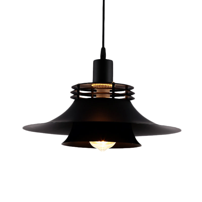 1 Bulb 2-Layer Wide Flare Pendant Countryside Black Iron Ceiling Light for Restaurant, 12.5"/14" Wide Clearhalo 'Art Deco Pendants' 'Black' 'Cast Iron' 'Ceiling Lights' 'Ceramic' 'Crystal' 'Industrial Pendants' 'Industrial' 'Metal' 'Middle Century Pendants' 'Pendant Lights' 'Pendants' 'Rustic Pendants' 'Tiffany' Lighting' 603223