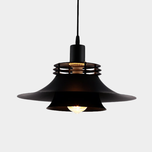 1 Bulb 2-Layer Wide Flare Pendant Countryside Black Iron Ceiling Light for Restaurant, 12.5"/14" Wide Clearhalo 'Art Deco Pendants' 'Black' 'Cast Iron' 'Ceiling Lights' 'Ceramic' 'Crystal' 'Industrial Pendants' 'Industrial' 'Metal' 'Middle Century Pendants' 'Pendant Lights' 'Pendants' 'Rustic Pendants' 'Tiffany' Lighting' 603224