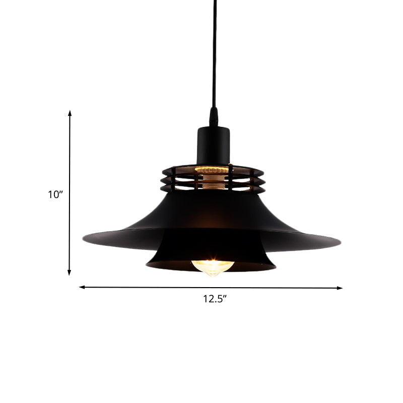 1 Bulb 2-Layer Wide Flare Pendant Countryside Black Iron Ceiling Light for Restaurant, 12.5"/14" Wide Clearhalo 'Art Deco Pendants' 'Black' 'Cast Iron' 'Ceiling Lights' 'Ceramic' 'Crystal' 'Industrial Pendants' 'Industrial' 'Metal' 'Middle Century Pendants' 'Pendant Lights' 'Pendants' 'Rustic Pendants' 'Tiffany' Lighting' 603225