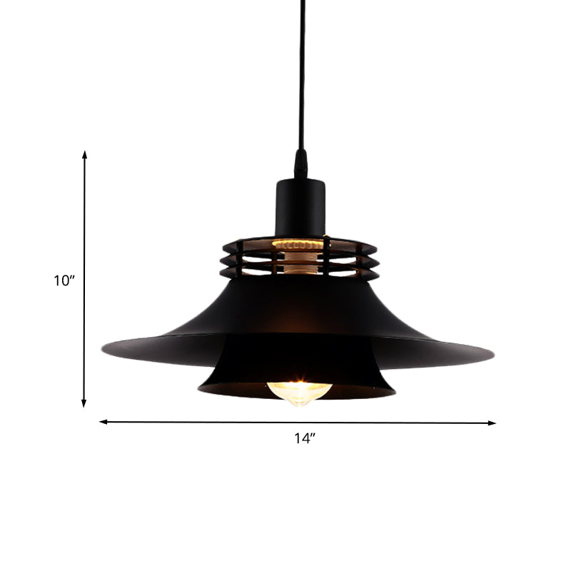 1 Bulb 2-Layer Wide Flare Pendant Countryside Black Iron Ceiling Light for Restaurant, 12.5"/14" Wide Clearhalo 'Art Deco Pendants' 'Black' 'Cast Iron' 'Ceiling Lights' 'Ceramic' 'Crystal' 'Industrial Pendants' 'Industrial' 'Metal' 'Middle Century Pendants' 'Pendant Lights' 'Pendants' 'Rustic Pendants' 'Tiffany' Lighting' 603226