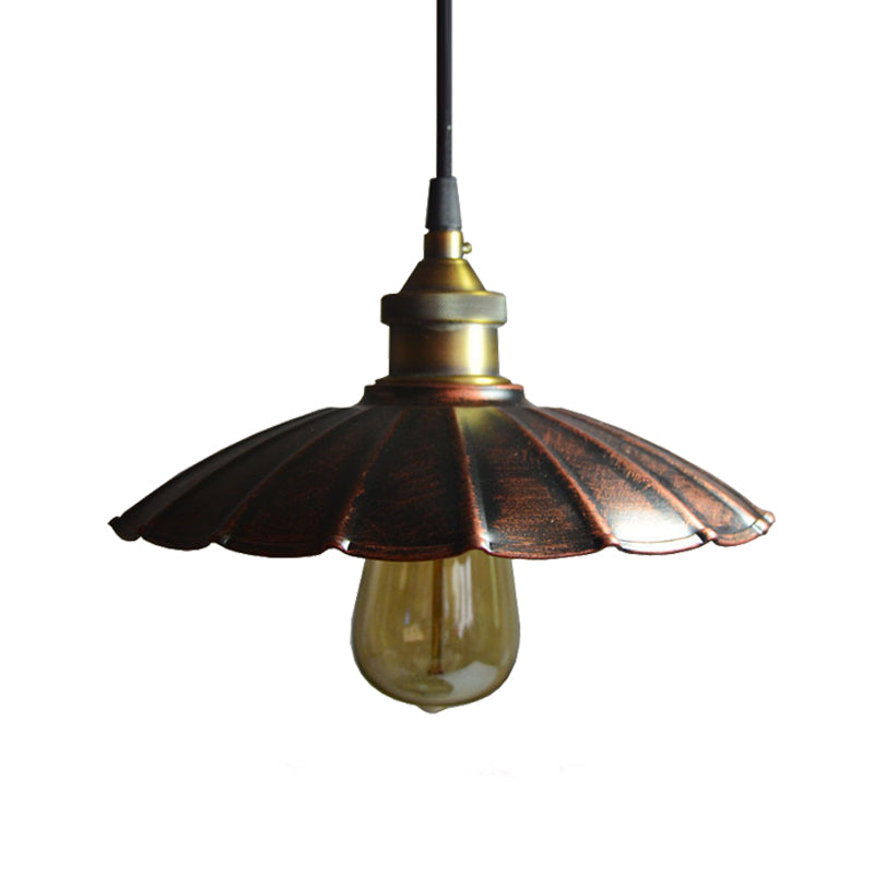 Antiqued Scalloped Drop Pendant Light 1 Bulb 10"/14"/16.5" Wide Iron Ceiling Hang Fixture in Copper Clearhalo 'Art Deco Pendants' 'Cast Iron' 'Ceiling Lights' 'Ceramic' 'Crystal' 'Industrial Pendants' 'Industrial' 'Metal' 'Middle Century Pendants' 'Pendant Lights' 'Pendants' 'Tiffany' Lighting' 603254