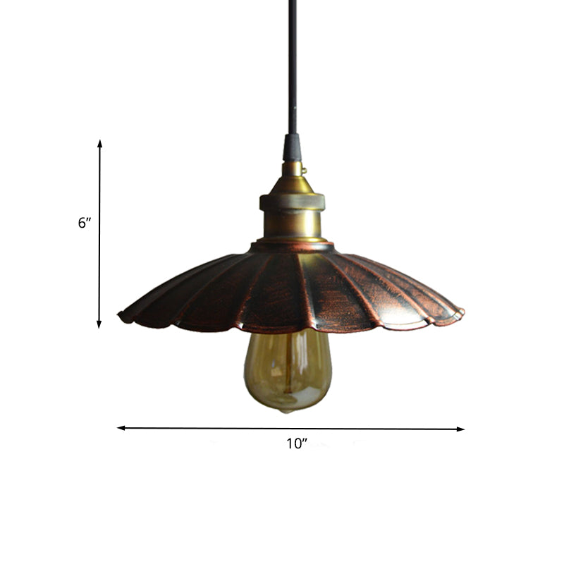 Antiqued Scalloped Drop Pendant Light 1 Bulb 10"/14"/16.5" Wide Iron Ceiling Hang Fixture in Copper Clearhalo 'Art Deco Pendants' 'Cast Iron' 'Ceiling Lights' 'Ceramic' 'Crystal' 'Industrial Pendants' 'Industrial' 'Metal' 'Middle Century Pendants' 'Pendant Lights' 'Pendants' 'Tiffany' Lighting' 603256