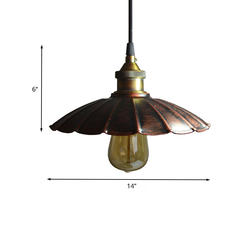 Antiqued Scalloped Drop Pendant Light 1 Bulb 10"/14"/16.5" Wide Iron Ceiling Hang Fixture in Copper Clearhalo 'Art Deco Pendants' 'Cast Iron' 'Ceiling Lights' 'Ceramic' 'Crystal' 'Industrial Pendants' 'Industrial' 'Metal' 'Middle Century Pendants' 'Pendant Lights' 'Pendants' 'Tiffany' Lighting' 603257