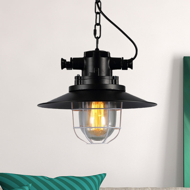 Metal Black Down Lighting Industrial Caged 1-Head Vintage Hanging Ceiling Lamp with Clear Glass Shade Clearhalo 'Art Deco Pendants' 'Black' 'Cast Iron' 'Ceiling Lights' 'Ceramic' 'Crystal' 'Industrial Pendants' 'Industrial' 'Metal' 'Middle Century Pendants' 'Pendant Lights' 'Pendants' 'Rustic Pendants' 'Tiffany' Lighting' 603267