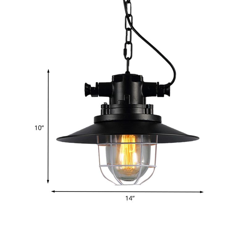 Metal Black Down Lighting Industrial Caged 1-Head Vintage Hanging Ceiling Lamp with Clear Glass Shade Clearhalo 'Art Deco Pendants' 'Black' 'Cast Iron' 'Ceiling Lights' 'Ceramic' 'Crystal' 'Industrial Pendants' 'Industrial' 'Metal' 'Middle Century Pendants' 'Pendant Lights' 'Pendants' 'Rustic Pendants' 'Tiffany' Lighting' 603270