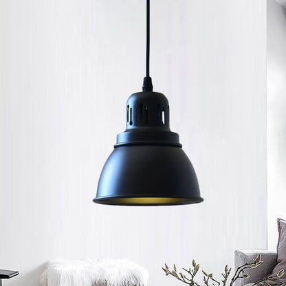 1-Bulb Iron Suspension Light Antiqued Black Finish Domed Stairway Pendant Lamp, 6"/7.5"/12" W Black 6" Clearhalo 'Art Deco Pendants' 'Black' 'Cast Iron' 'Ceiling Lights' 'Ceramic' 'Crystal' 'Industrial Pendants' 'Industrial' 'Metal' 'Middle Century Pendants' 'Pendant Lights' 'Pendants' 'Rustic Pendants' 'Tiffany' Lighting' 603285