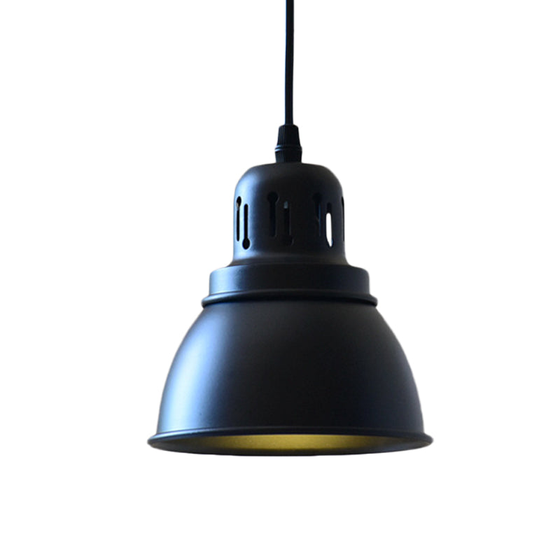 1-Bulb Iron Suspension Light Antiqued Black Finish Domed Stairway Pendant Lamp, 6"/7.5"/12" W Clearhalo 'Art Deco Pendants' 'Black' 'Cast Iron' 'Ceiling Lights' 'Ceramic' 'Crystal' 'Industrial Pendants' 'Industrial' 'Metal' 'Middle Century Pendants' 'Pendant Lights' 'Pendants' 'Rustic Pendants' 'Tiffany' Lighting' 603287