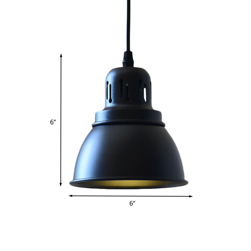 1-Bulb Iron Suspension Light Antiqued Black Finish Domed Stairway Pendant Lamp, 6"/7.5"/12" W Clearhalo 'Art Deco Pendants' 'Black' 'Cast Iron' 'Ceiling Lights' 'Ceramic' 'Crystal' 'Industrial Pendants' 'Industrial' 'Metal' 'Middle Century Pendants' 'Pendant Lights' 'Pendants' 'Rustic Pendants' 'Tiffany' Lighting' 603289