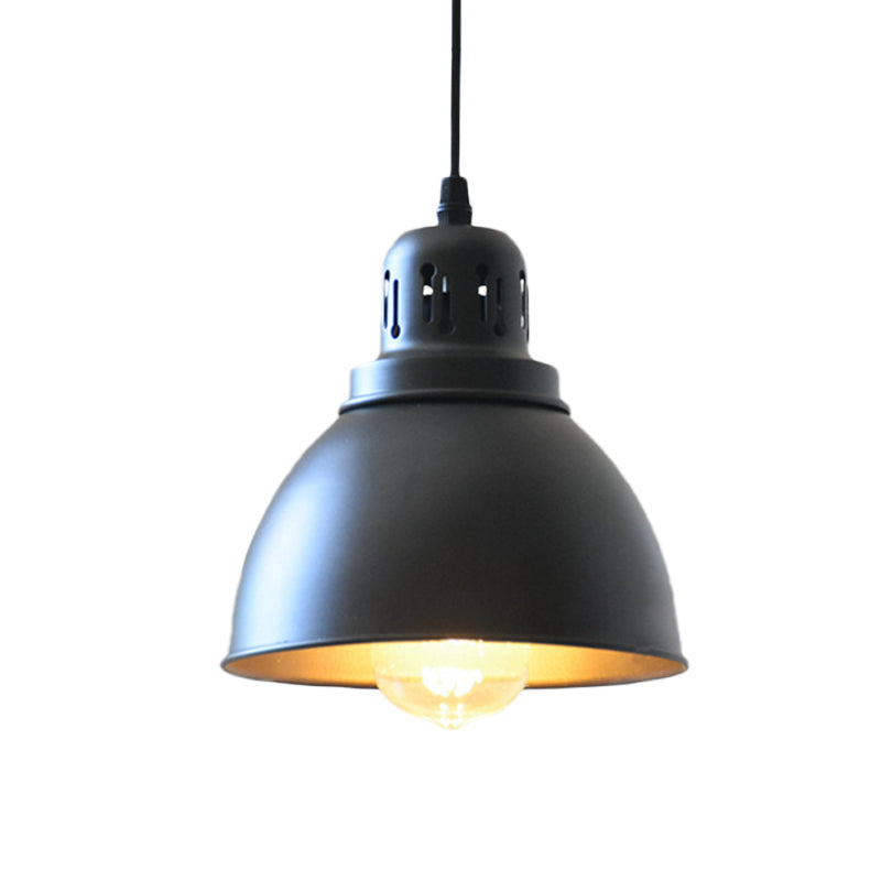 1-Bulb Iron Suspension Light Antiqued Black Finish Domed Stairway Pendant Lamp, 6"/7.5"/12" W Clearhalo 'Art Deco Pendants' 'Black' 'Cast Iron' 'Ceiling Lights' 'Ceramic' 'Crystal' 'Industrial Pendants' 'Industrial' 'Metal' 'Middle Century Pendants' 'Pendant Lights' 'Pendants' 'Rustic Pendants' 'Tiffany' Lighting' 603292