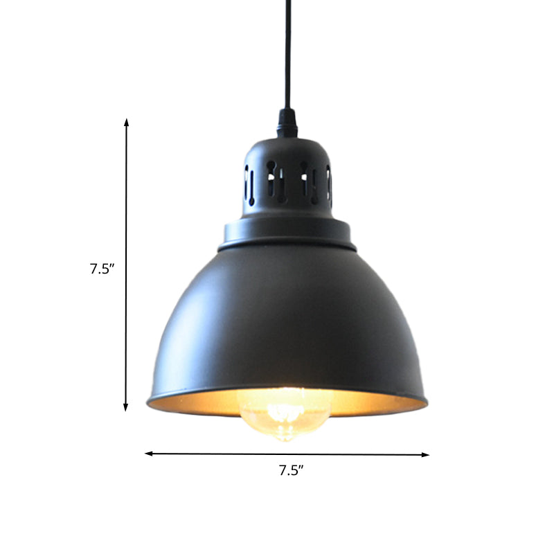 1-Bulb Iron Suspension Light Antiqued Black Finish Domed Stairway Pendant Lamp, 6"/7.5"/12" W Clearhalo 'Art Deco Pendants' 'Black' 'Cast Iron' 'Ceiling Lights' 'Ceramic' 'Crystal' 'Industrial Pendants' 'Industrial' 'Metal' 'Middle Century Pendants' 'Pendant Lights' 'Pendants' 'Rustic Pendants' 'Tiffany' Lighting' 603293