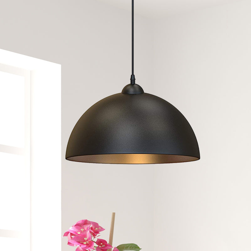 Dome Metal Pendant Lighting Industrial 1 Bulb Dining Room Ceiling Hang Fixture in Black Black Clearhalo 'Art Deco Pendants' 'Black' 'Cast Iron' 'Ceiling Lights' 'Ceramic' 'Crystal' 'Industrial Pendants' 'Industrial' 'Metal' 'Middle Century Pendants' 'Pendant Lights' 'Pendants' 'Rustic Pendants' 'Tiffany' Lighting' 603324